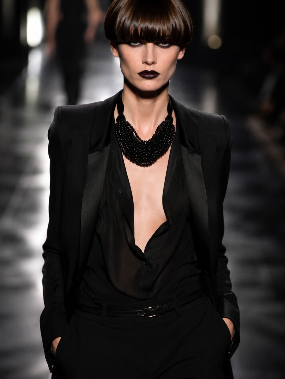 YVES SAINT LAURENT Black Faceted Beads Multi-Strand Necklace